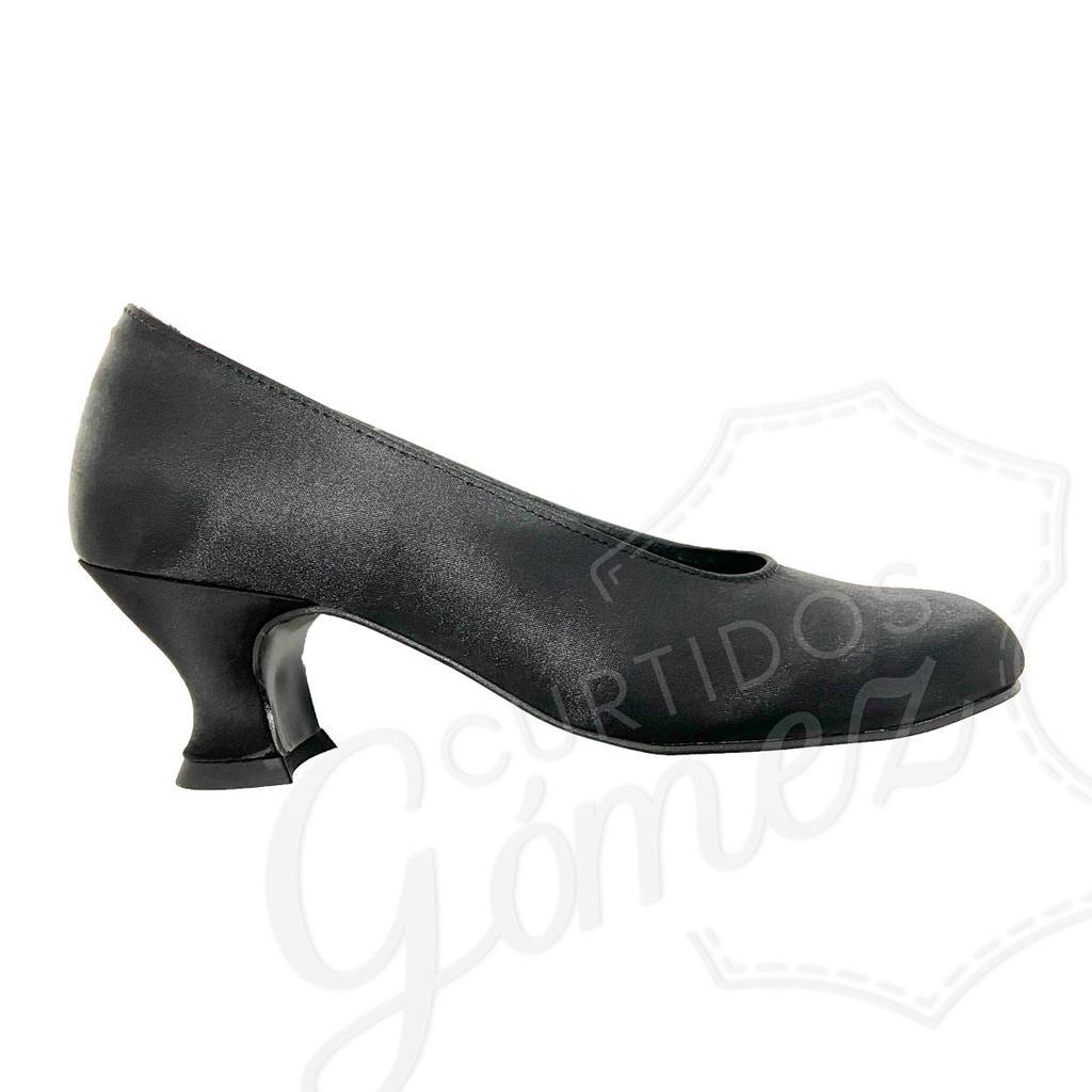 Zapato de Raso Fallera Mod. 20 Sin Correa y Tacón Alto Negro
